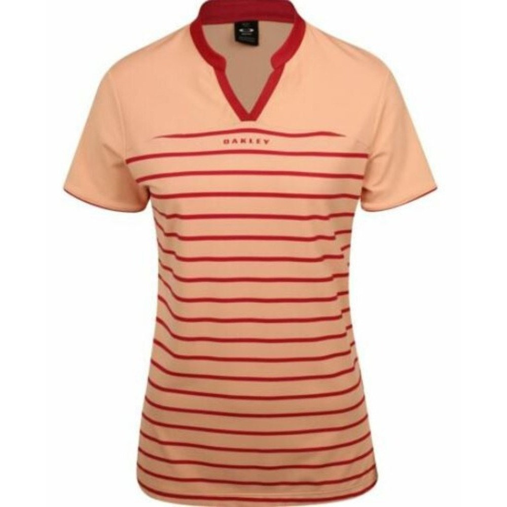 Oakley Womens Bella Golf Polo Shirt Fluffy Pink Striped 532363 Size L